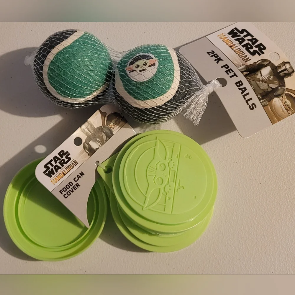 Star Wars Green And Gray Hard Tennis Balls, Baby Yoda Green Dog Food Lids
